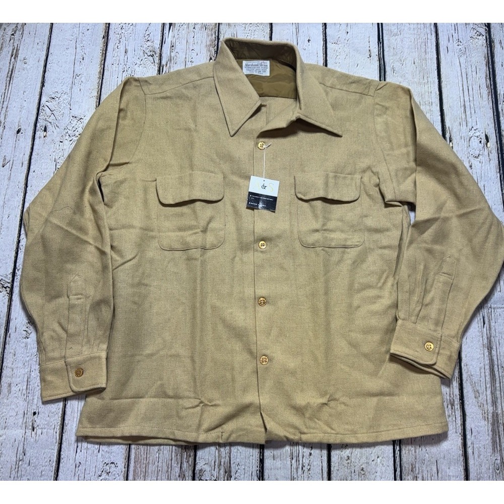 1970's NWT Vintage Abraham & Straus‎ Tan Wool Blend Button Down Shirt Size Large